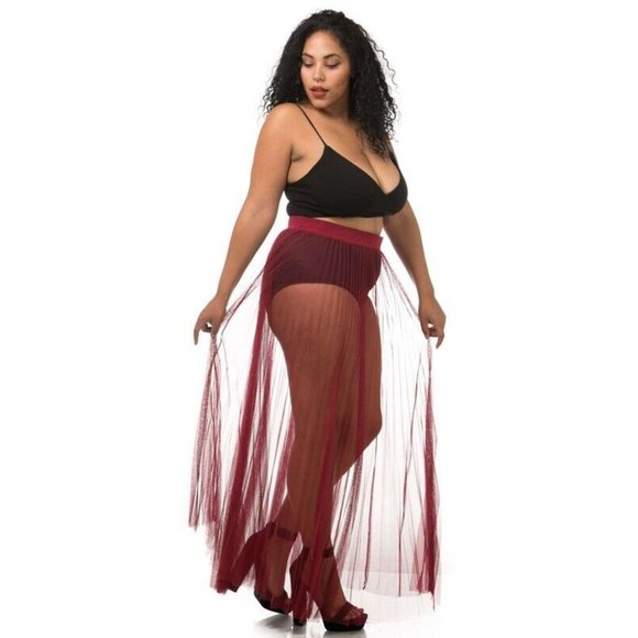Boutique Dresses & Skirts - Women's Sexy Elastic Waist Pleated Mesh Maxi Skirt Plus Size 1X 2X 3X